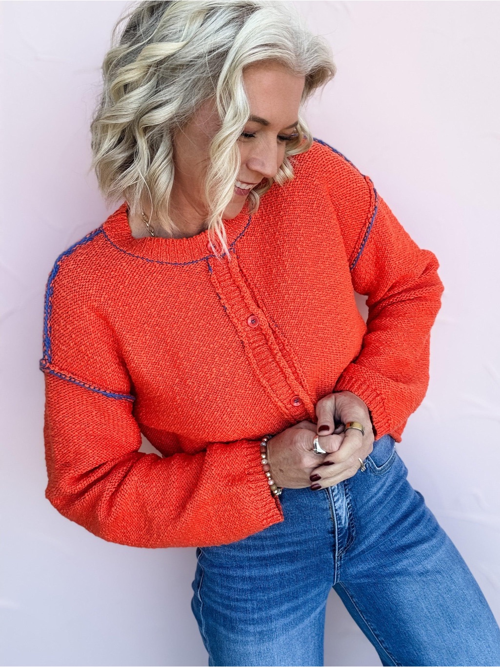 Cotierra Orange Cotton Cardigan Size L